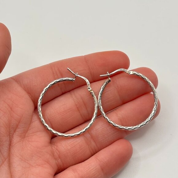 Mia Fiore Sterling Silver Textured Hoop Earrings Made In Italy - Picture 4 of 9